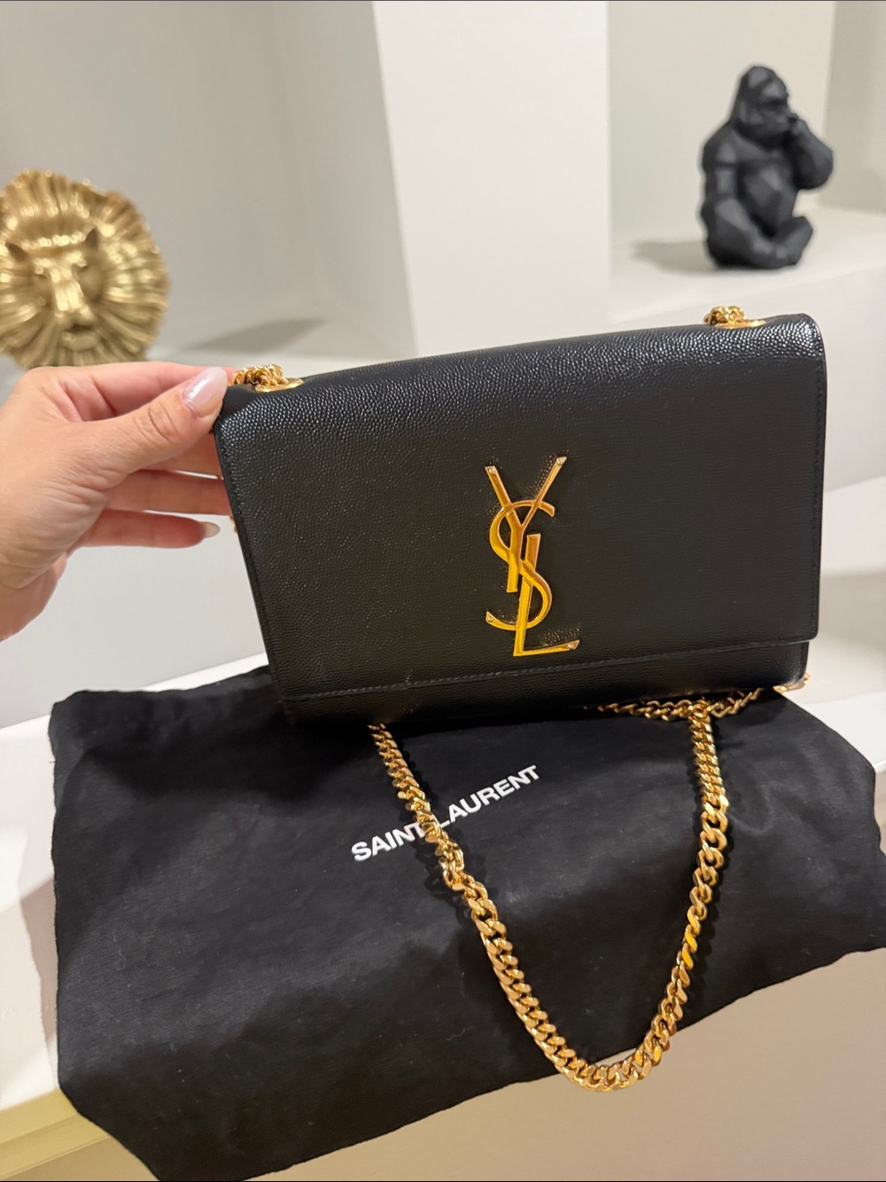 Yves Saint Laurent Black Leather Crossbody with Gold YSL Logo
